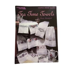 Vintage LEISURE ARTS Tea Time Towels Cross Stitch Leaflet Diane Brakefield